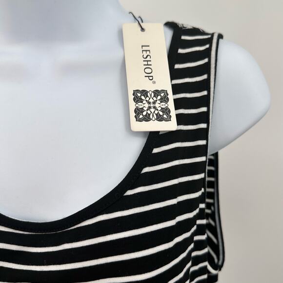 LeShop Maxi Striped Top Solid Skirt Black/White L Stretchy Waist Sleeveless Crew - Picture 7 of 12